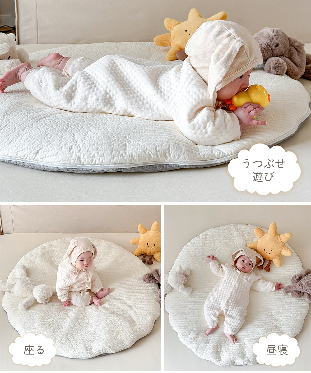 ベビーマット 円形 直径100cm 厚手 綿100% 赤ちゃん プレイマット マルチマット イブルマット ラウンドマット お昼寝マット