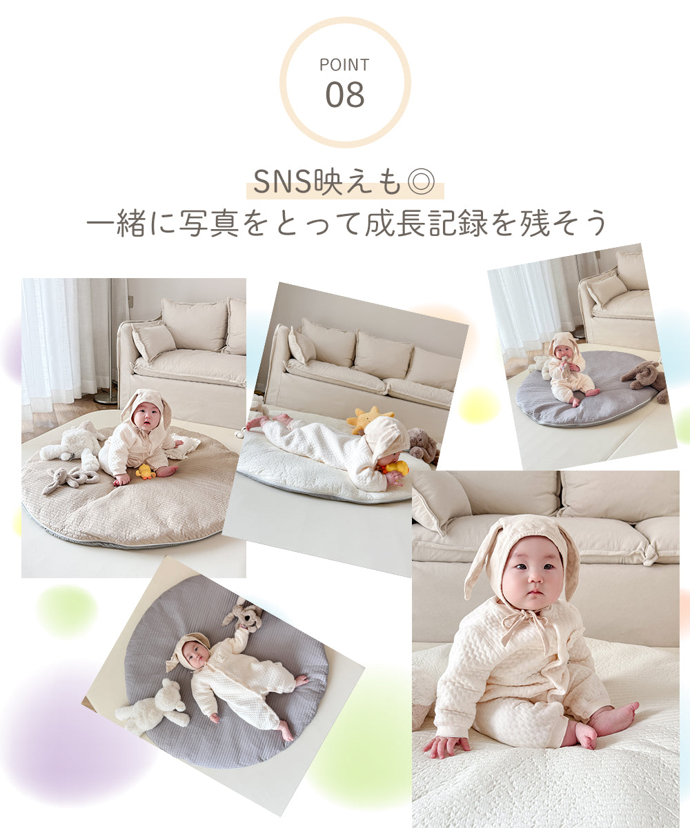 ベビーマット 円形 直径100cm 厚手 綿100% 赤ちゃん プレイマット マルチマット イブルマット ラウンドマット お昼寝マット