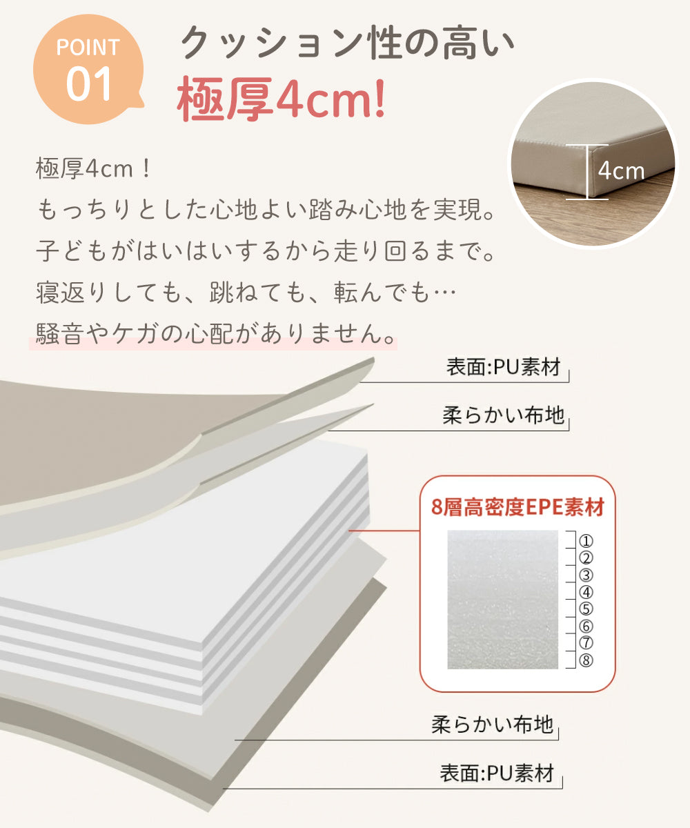 プレイマット 折りたたみ シームレス 厚手4cm 120×160×4 140×200×4 160×200×4 180×200×4