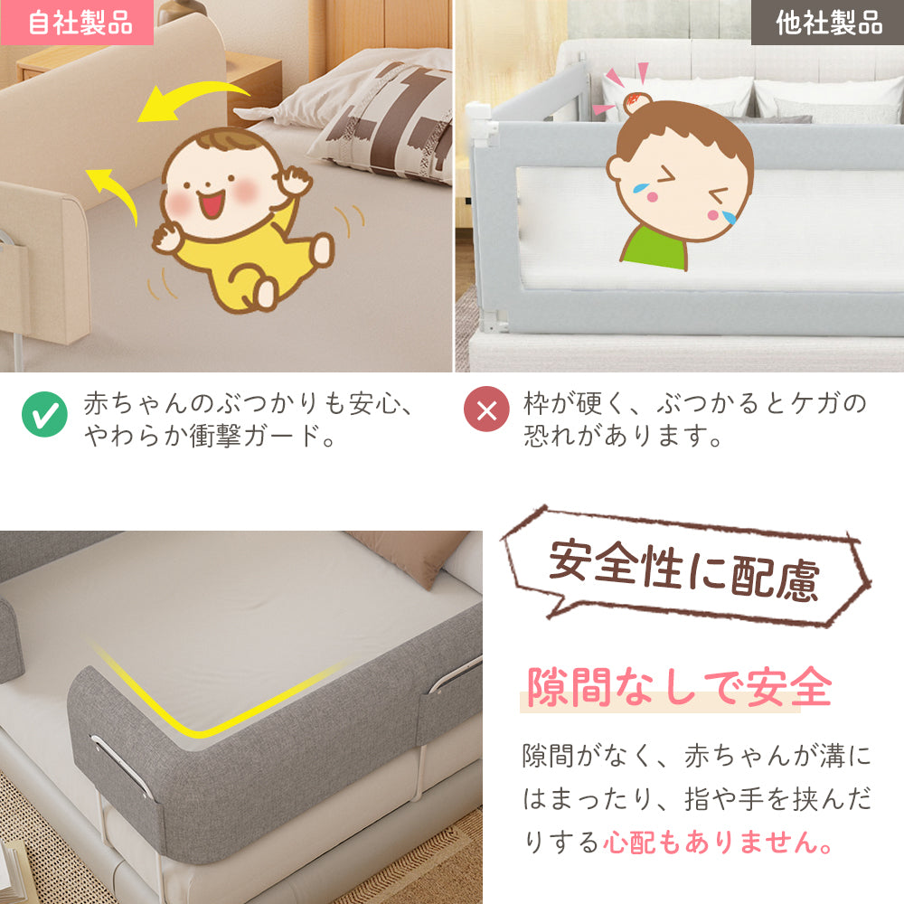 【自由変形】ベッドガード 赤ちゃん クッション ベビー ガード ベッドフェンス 子供 ベビー 転落防止 寝返り防止 添い寝 高さ23cm/30cm 長さ100/150/180/200cm 出産祝い